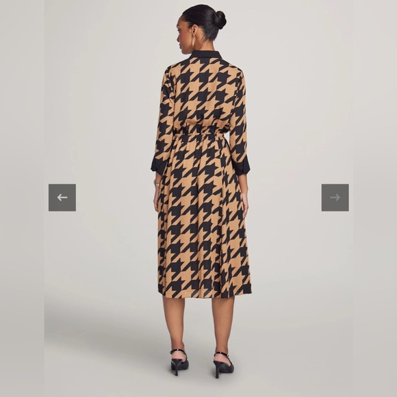 NWOT Anne Klein Houndstooth Black Brown Printed Drawstring Shirt Dress Size 6 - Picture 3 of 10